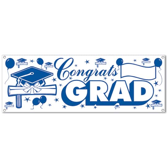 Beistle 5ft. x 21" Blue & White Congrats Grad Sign Banner